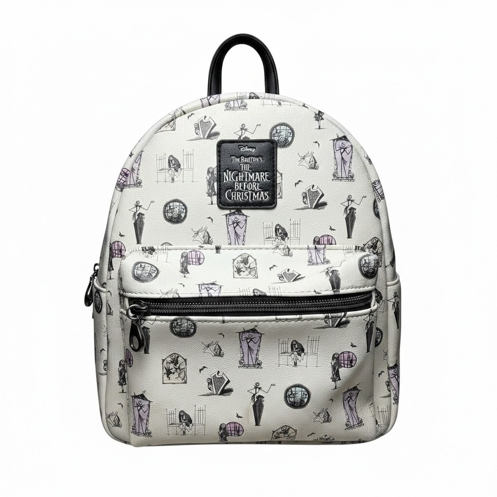 Disney Nightmare Before Christmas Mini Backpack Jack Sally White Faux Leather